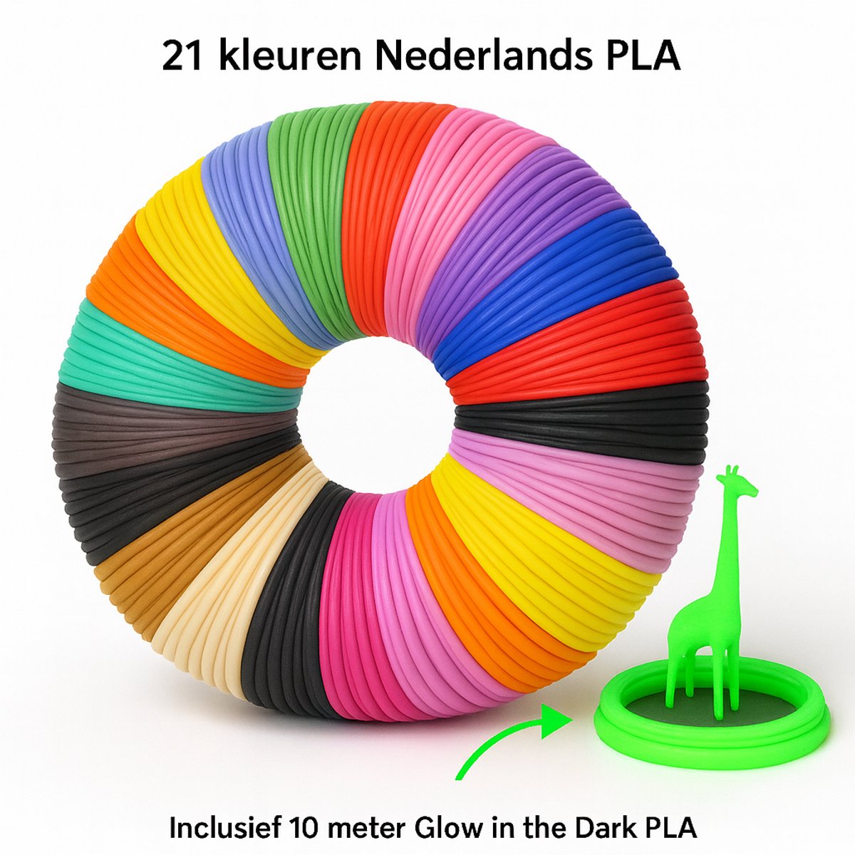 3D pen vullingen - PLA Filament - 21 kleuren - 110 meter - 1,75mm - Navulling - Glow in the dark - Hervulling — afbeelding 1