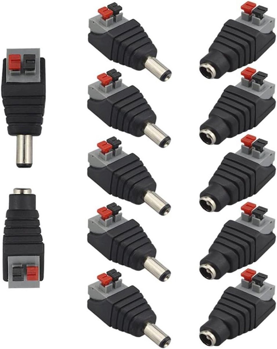 JHubers Goods - 6 Paar Professionele DC Power Connector Plug Jack Adapter, 5.5 X 2.1mm - Schroefloze Sneldraad Connector - Man & Vrouw Set - CCTV Camera LED Strip -