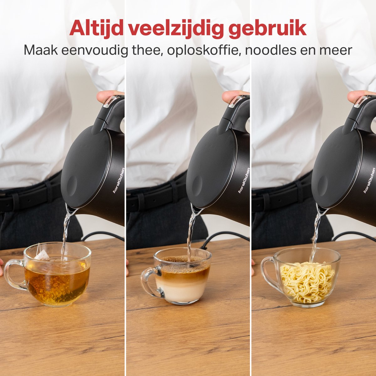 AoraKitchen Waterkoker - LED Touchscreen - Instelbare Temperatuurregeling - Waterkokers - 1.7L - Elektrisch - Cool Touch - Zwart — afbeelding 4