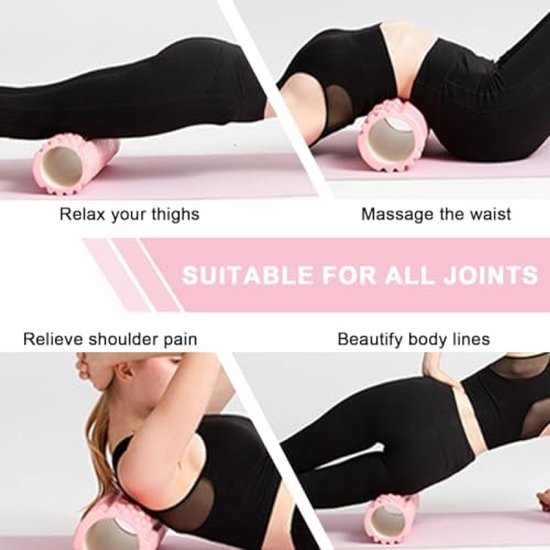 Massageroller - Sport - Roze Foam Roller Fasciarol Yoga Massageroller voor Spierontspanning Triggerpoint Massage Rug Nek Taille Benen Fasciale Training 30x8 cm — afbeelding 5