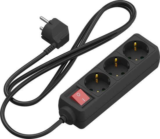 Calex - Stekkerdoos - 3-weg - RA + aan/uit switch - 1.4m Zwart - 3x1 ...