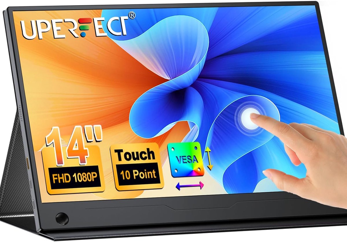 Draagbare Touchscreen Monitor 14 Inch - 1080P FHD met USB-C en Mini HDMI voor Laptop, PC, Smartphone, Zakelijk en Gaming