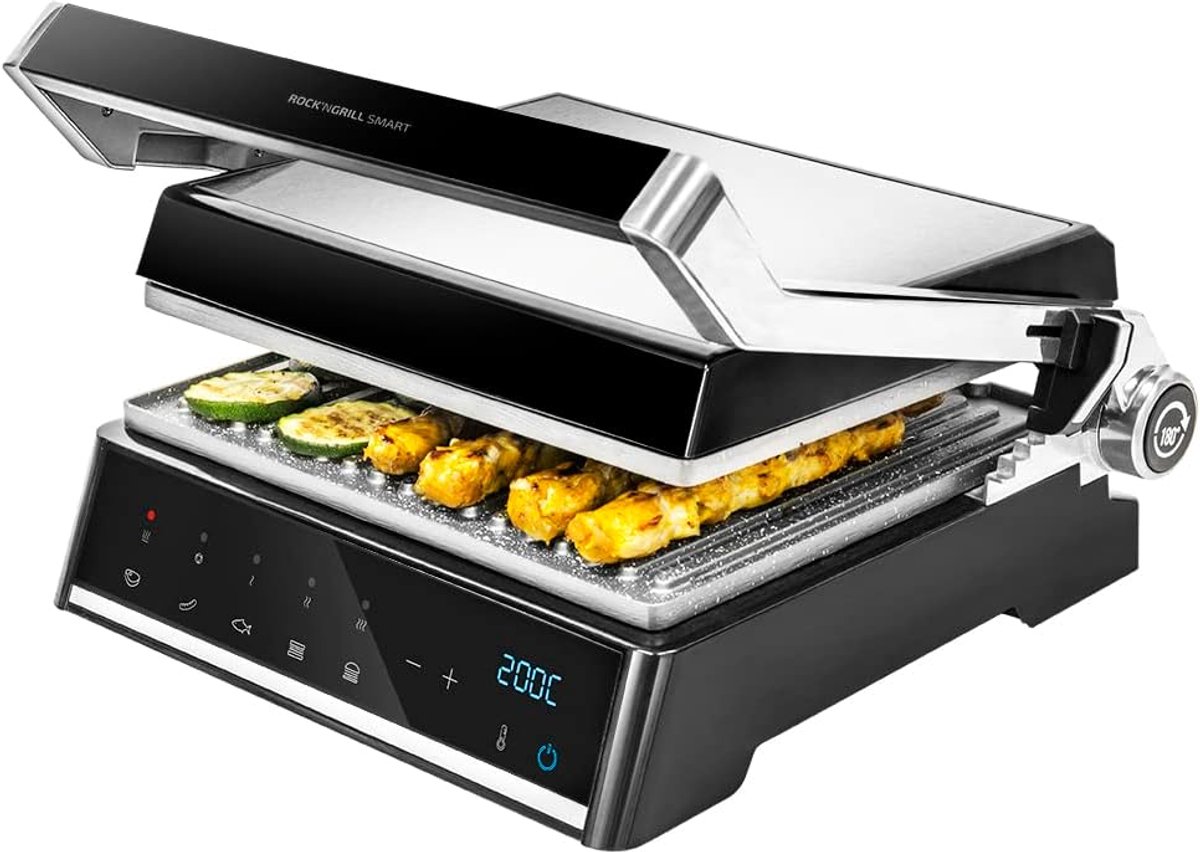 Elektrische Grillplaat met AutoCook Systeem - 2000 W, RockStone Coating, 180º Opening