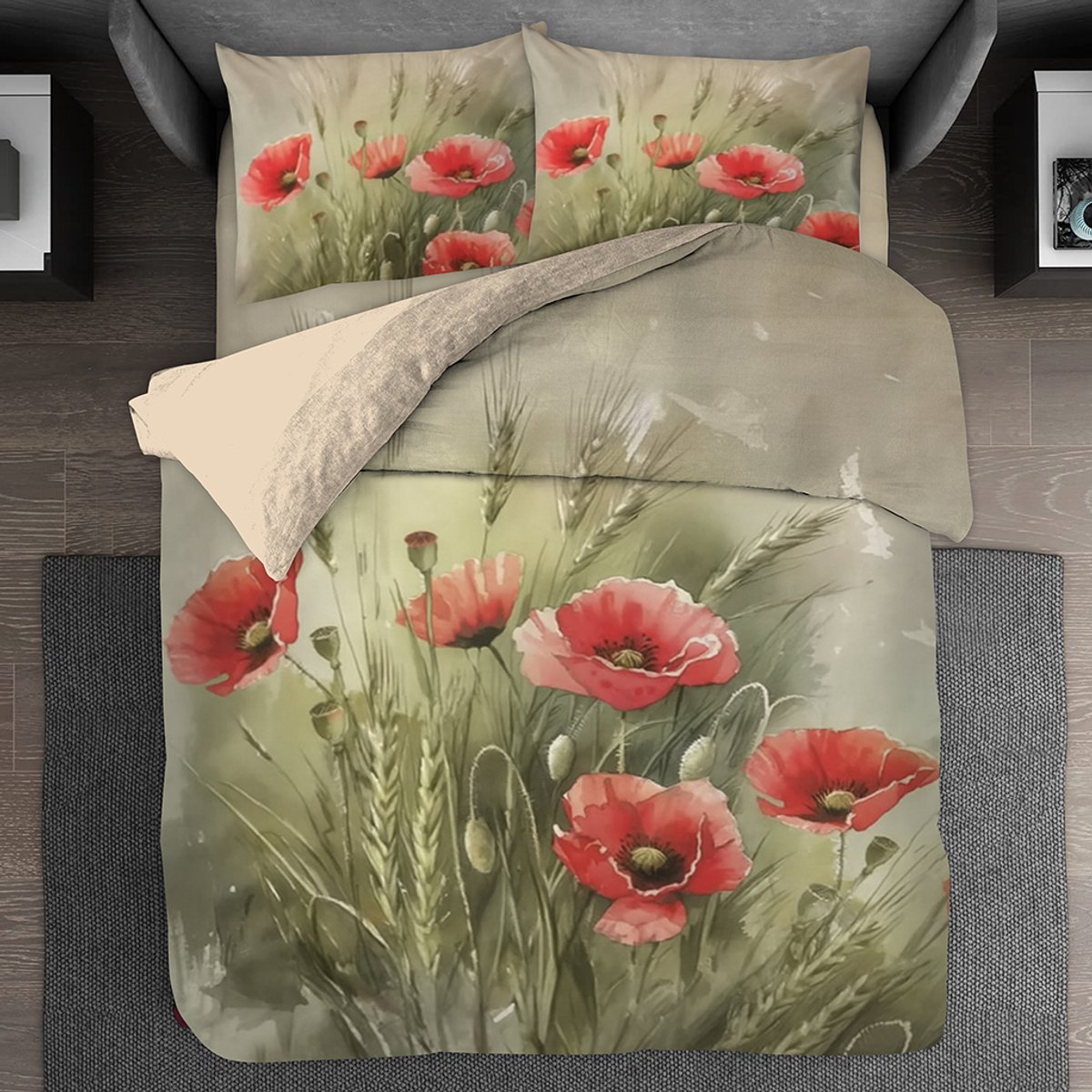 Bed Glow & Apparel - Dubbele persoons Dekbedovertrekset 200 x 200 cm en 2 kussensloops 60x70 cm - 100% katoen - Bloemen Patroon - Vastgemaakt met een praktische ritssluiting
