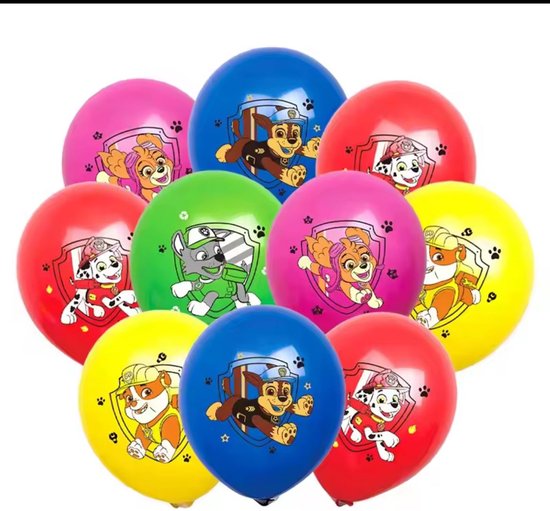 Paw Patrol ballonnen - set van 10 stuks - latex ballonnen - 30 cm - voor helium of lucht - verjaardagsballonnen - kinderfeestje decoratie - Chase Marshall Skye design - feestversiering - vrolijk gekleurd - opblaasballonnen - jongens en meisjes