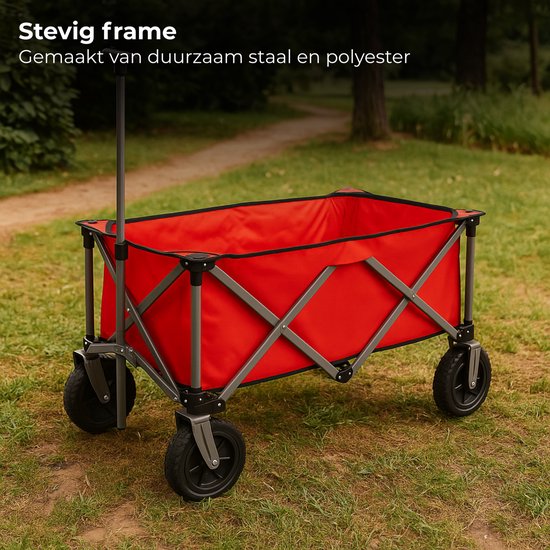 Lomera Opvouwbare Bolderkar - Bolderwagen - Staal Frame - 70 Kg Draagkracht - Rood - Compacte Bolderkar - Inklapbare Bolderkar - Uitstapjes - Transportkar - Stevige Bolderkar - Draagbaar Ontwerp - Strandkar van Lomera — afbeelding 2