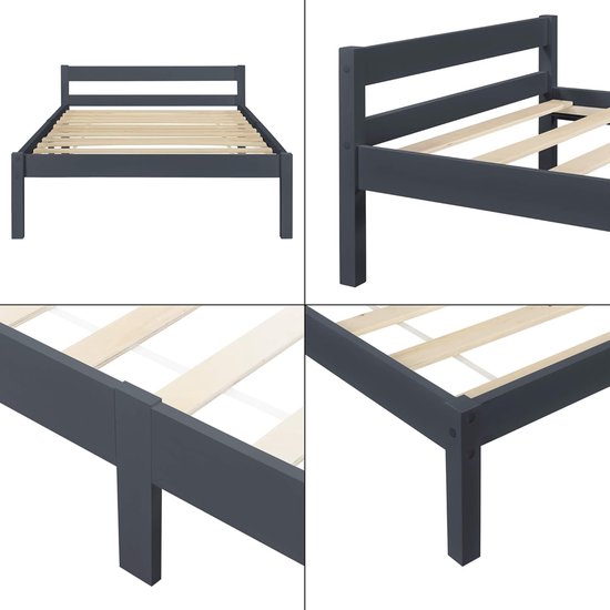 Houten bed Raisio met bedbodem 160x200 cm donkergrijs | premiumXL