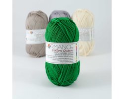 5 bollen effen haakgaren - kerst groen (147) - Cotton Queen uni - gemerceriseerde katoen - breigaren