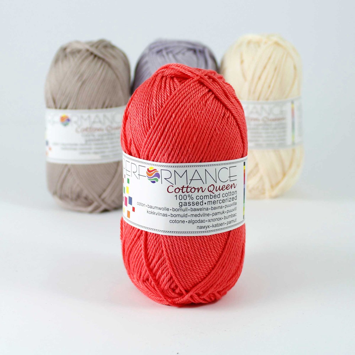 5 bollen effen haakgaren - koraal rood (017) - Cotton Queen uni - gemerceriseerde 100% katoen - breigaren