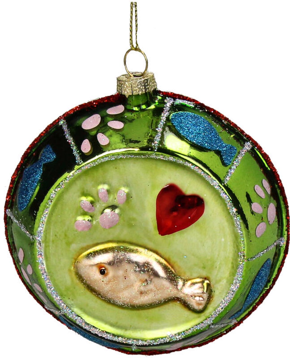 HD Collection glazen kerst ornament kersthanger kattenvoerbak 10,2 cm uit de collectie The Christmas Gift Shop