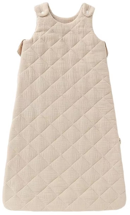 Babyslaapzak 70 cm – 6-12 Maanden – 100% Hydrofiel Katoen – Beige – Mouwloos – Ademend & Zacht – Met Rits en Verstelbare Drukknopen – Geschikt voor Zomer, Lente en Herfst