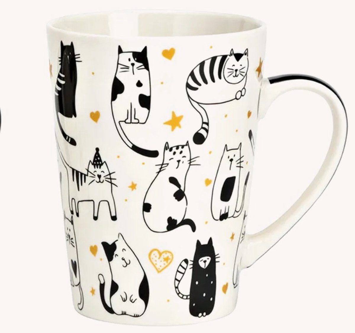 Jumbo mok wit met getekende zwarte katten met goudkleurige details