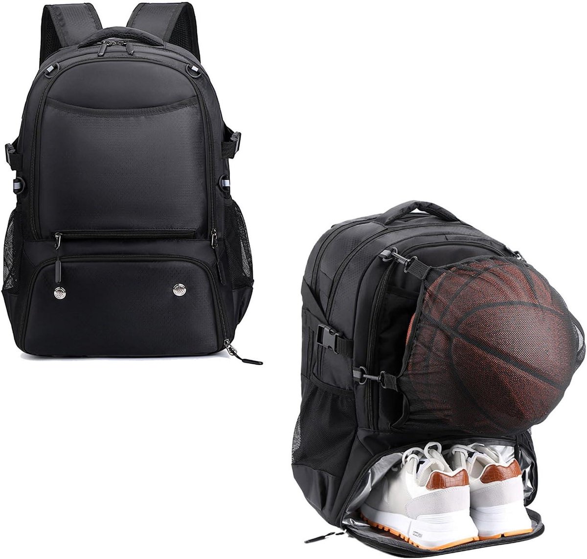Rugzak met 40 liter capaciteit, afneembare nettas, waterdicht, apart schoenvak - ideaal voor basketbal, voetbal, outdoor gebruik - zwart