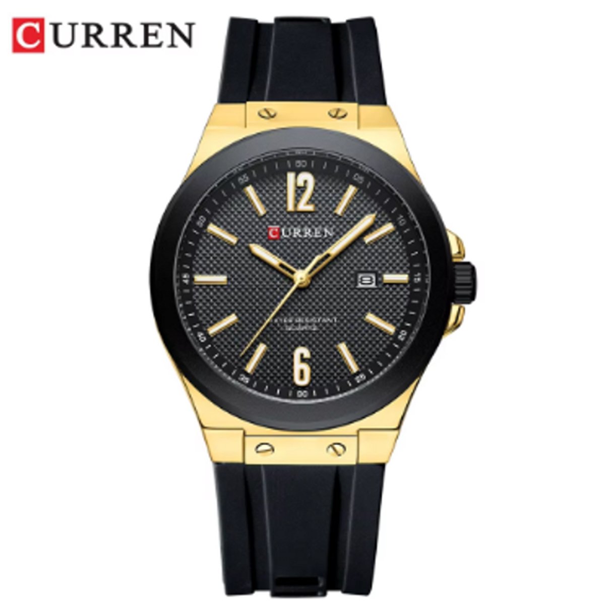 CURREN Horloge 8467 - Goudkleurig-Zwart - Heren - Quartz - Ronde Kast - Siliconen Band - Kalender - Lichtgevend - Sporthorloge - Waterbestendig