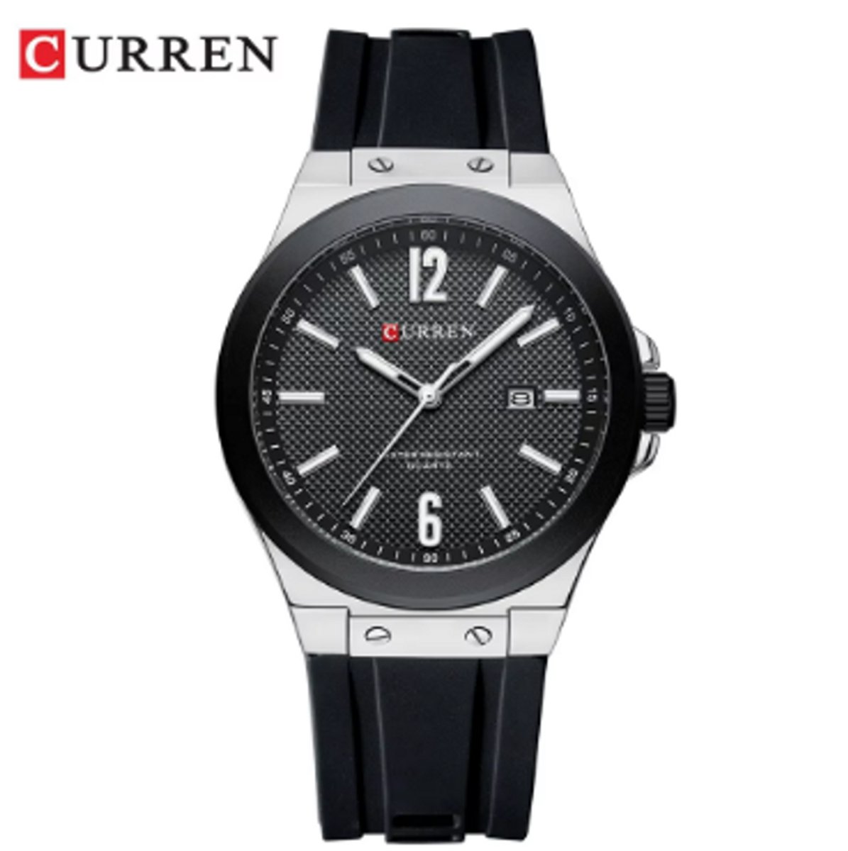 CURREN Horloge 8467 - Zilverkleurig-Zwart - Heren - Quartz - Ronde Kast - Siliconen Band - Kalender - Lichtgevend - Sporthorloge - Waterbestendig
