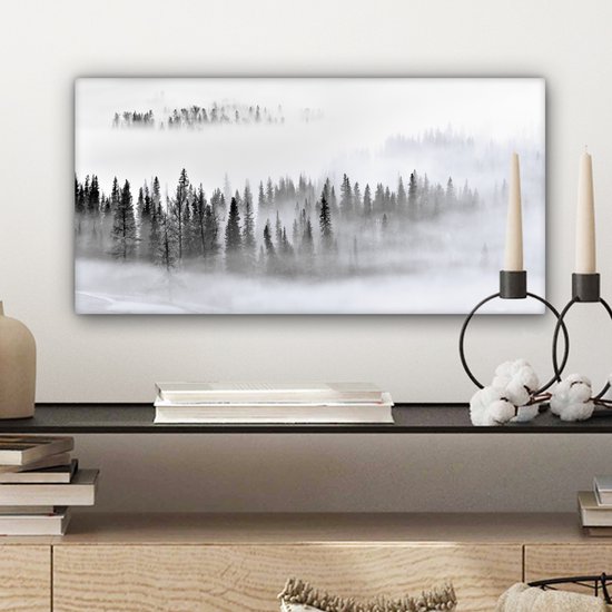 Peinture sur toile - Arbres - Brume - Forêt - Nature - Canvasdoek - 60 x 30 cm - Photo sur toile - Peinture de nature
