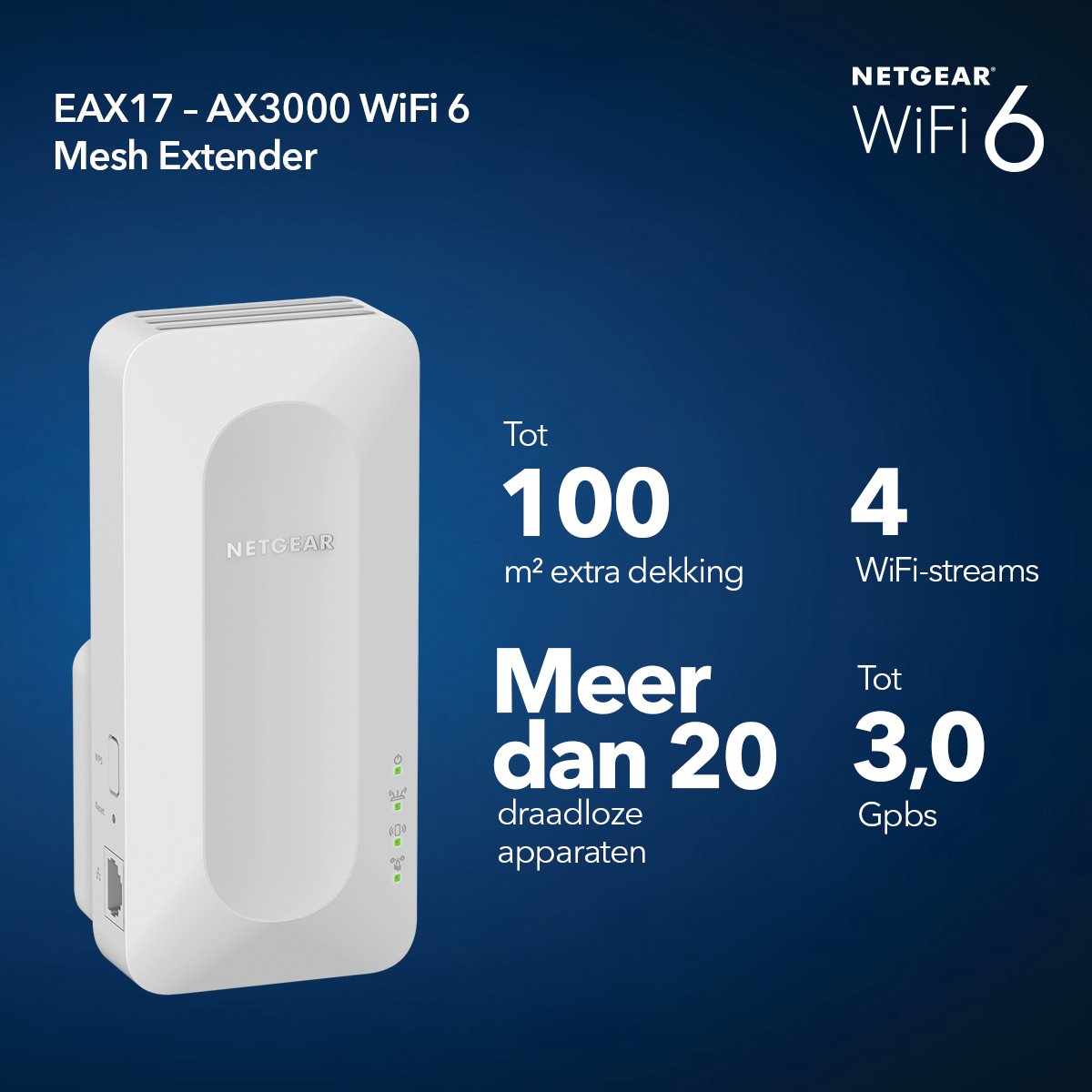 Afbeelding 2 van NETGEAR Nighthawk EAX 17 - Mesh WiFi Repeater - Dual Band - 3000 Mbps - WiFi