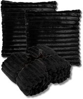 LOT PROMO - Hazel & Ricky - Coussin 50x50 cm - Plaid 150x200 cm - Noir