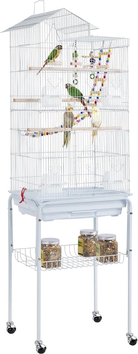 Vogelkooi met mobiele standaard en wielen 46 x 35,5 x 158,5 cm