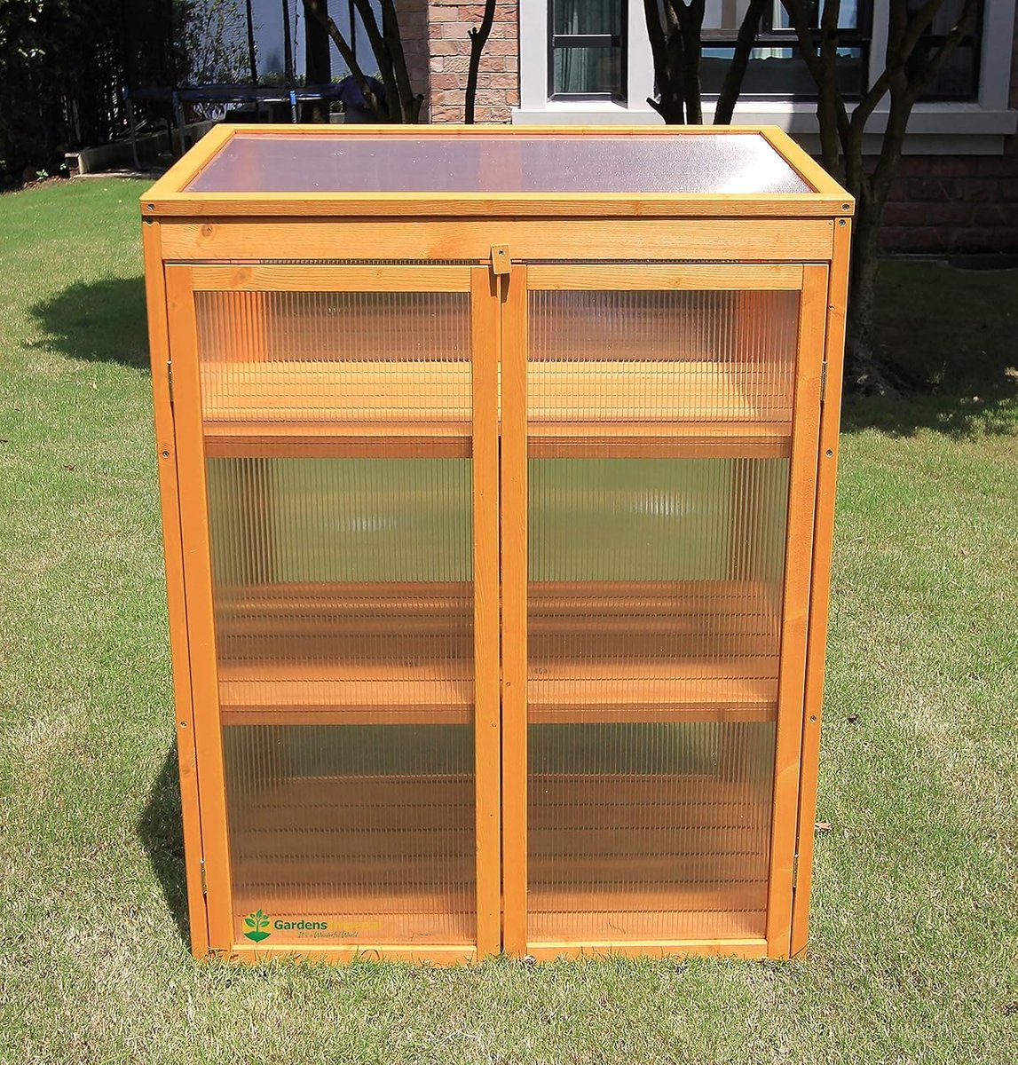 LotaHome - Broeikas - Kweekkast - Tuinkas - Kweekbak - Plantenbed - Kweekhuis met Deur - Mini Kweekkast - Stabiel en Duurzaam - Voor elke Tuin - Met 3 Legplanken - Planten Kweken - Hout - Bruin - 82x34x107cm – foto 6