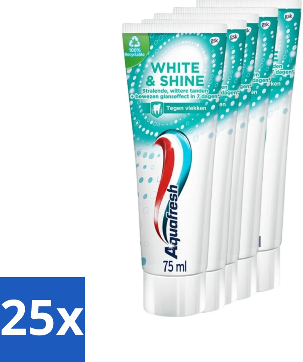 25 x Aquafresh White & Shine Tandpasta - Wittere Tanden - Voordeelverpakking - 5 tubes - Witte Tanden - Tandpasta - Tanden Reinigen - Tanden Witter Maken - Glanzende Tanden