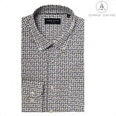 Chemise à manches longues Chris Cayne - taille L - chemisier 1220 - imprimé bleu marine/jaune - avec poche poitrine