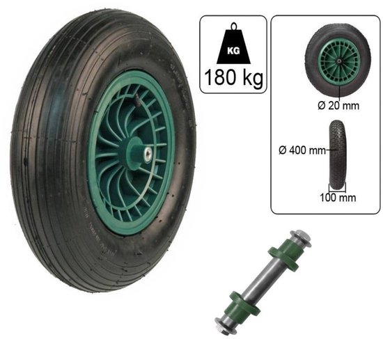 Kruiwagenwiel 4.80 / 4.00-8 - Luchtband - Compleet - Groen van Tectake — afbeelding 2