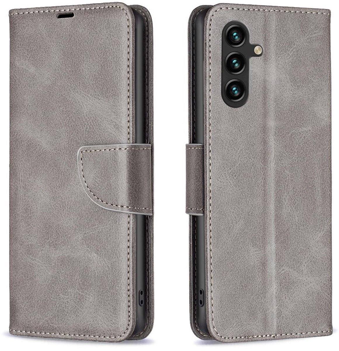 Mobigear Telefoonhoesje geschikt voor Samsung Galaxy S25 FE Hoesje | Mobigear Excellent Bookcase Portemonnee | Pasjeshouder voor 3 Pasjes | Telefoonhoesje voor Pinpas / OV Kaart / Rijbewijs - Grijs