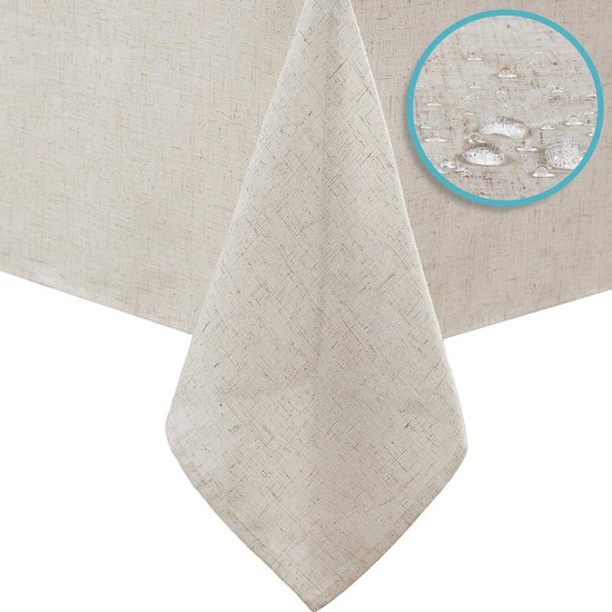 Tafelkleden - tafelkleed - Tafelzeil Linnenlook Beige - Tijdloos & stijlvol tafelkleed in natuurlijke linnenlook - 300 x 145 cm waterafstotend - Tafeltextiel - kreukvrij en geschikt voor 10 tot 12 personen - binnen én buiten