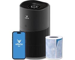 Vibrix PureFlow70 Pro Luchtreiniger / Air Purifier – EPA 14 + koolstoffilter – 468 m³/u – Voor kamers tot 70 m² – Ionisator – App-bediening – Zeer stil met slaapstand – Luchtkwaliteitindicator