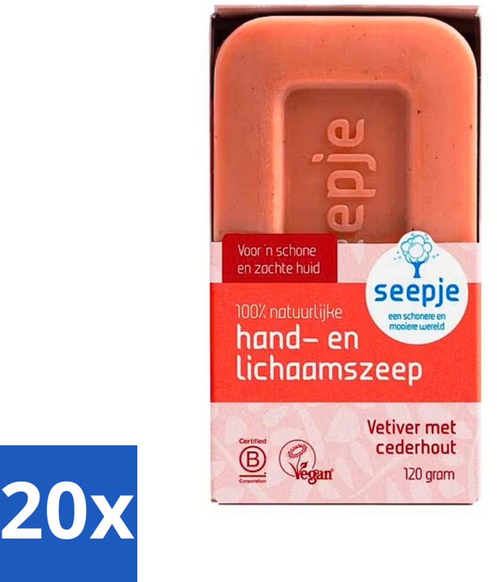 20 x Seepje - Handzeep - Duurzaam & Milieuvriendelijk - Vetiver met Cederhout - 120 gr - Handzeep Vetiver Cederhout - Natuurlijke Handzeep - Duurzame Handzeep - Milieuvriendelijke Handzeep - Handzeep Met Vetiver