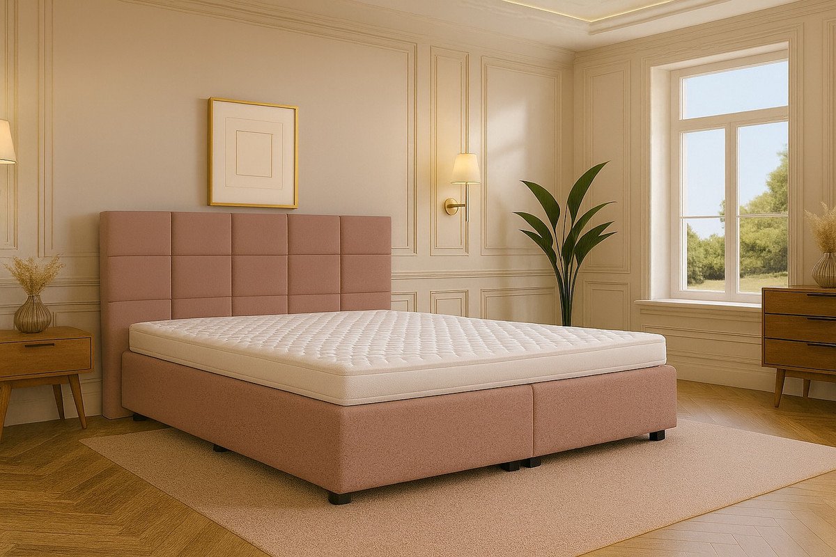 Boxspring Bed met Opbergruimte Modena 80x210 cm Bruin Luxe Pocketvering Matras Stof Gratis 2x Hoofdkussens
