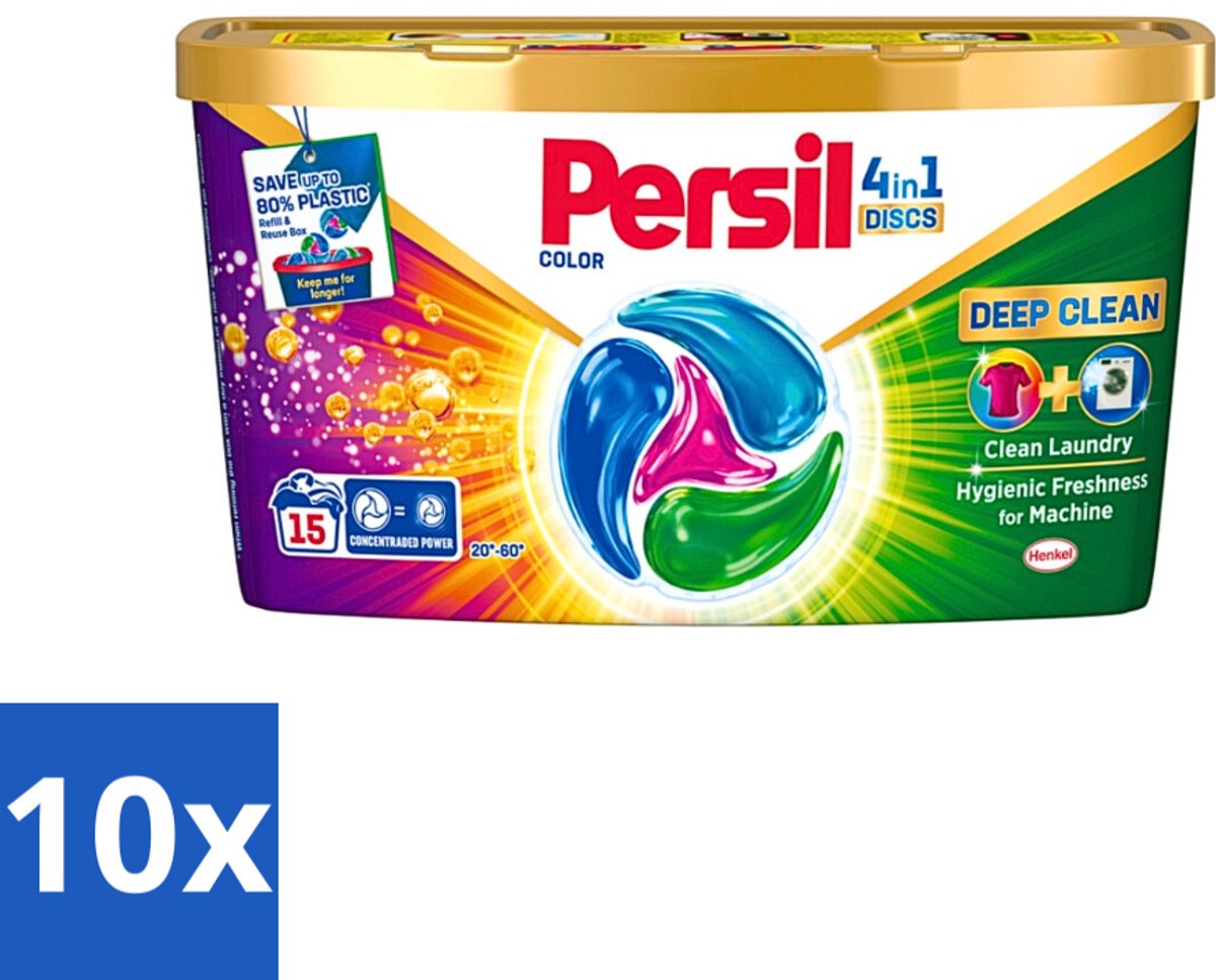 10 x Persil - Wasmiddel - Wasmiddelcapsules Discs Gekleurde Was - Voor Gekleurde Was - 15 wasbeurten - Gekleurde Was - Vlekverwijdering - Kleurbehoud - Vezelbescherming - Frisse Geur