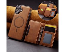 Magneet Portemonnee Hoesje Geschikt voor: iPhone 16 - Pasjeshouder – Kunstleer – 8 Kaartvakken – Magnetisch – RFID-bescherming – Geschikt voor MagSafe - Bruin