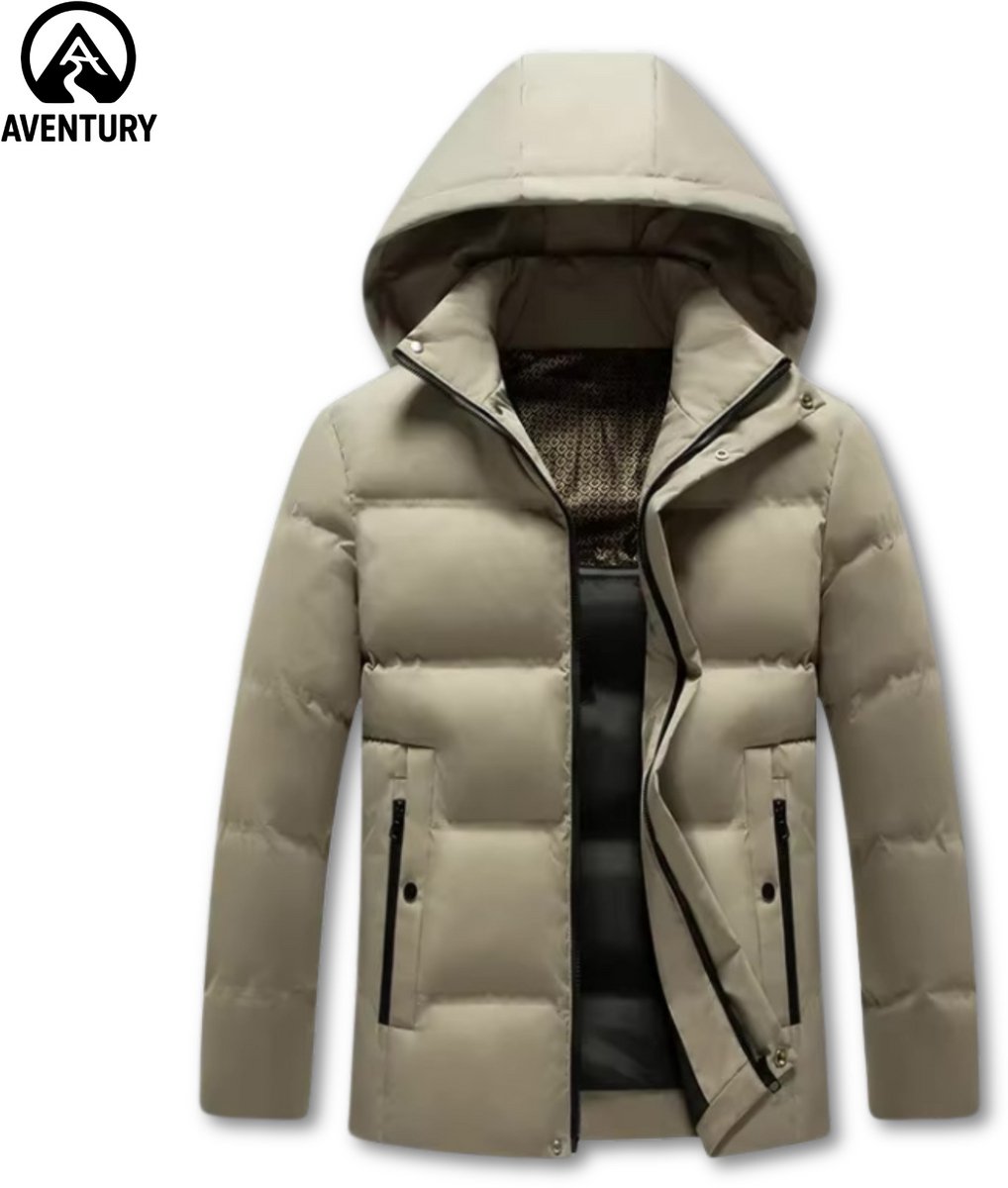 Winterjas Heren - Warme Puffer Jas - Waterafstotend - Winddicht - Met Capuchon - Comfortabele Pasvorm - Outdoor - Casual - Khaki - L