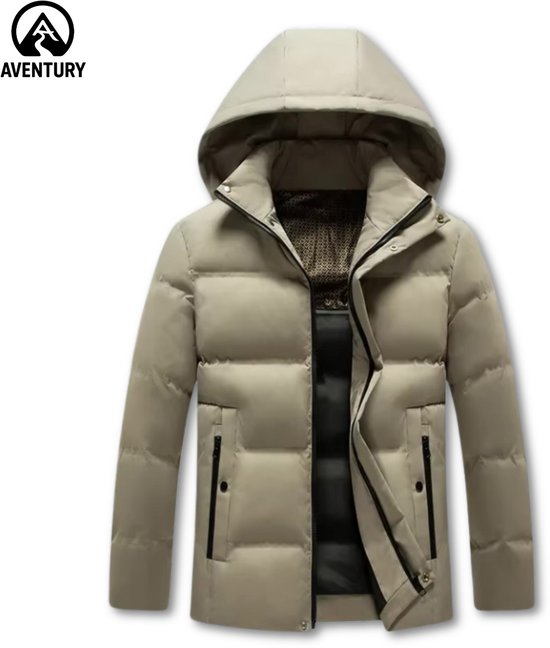 Winterjas Heren - Warme Puffer Jas - Waterafstotend - Winddicht - Met Capuchon - Comfortabele Pasvorm - Outdoor - Casual - Khaki - L