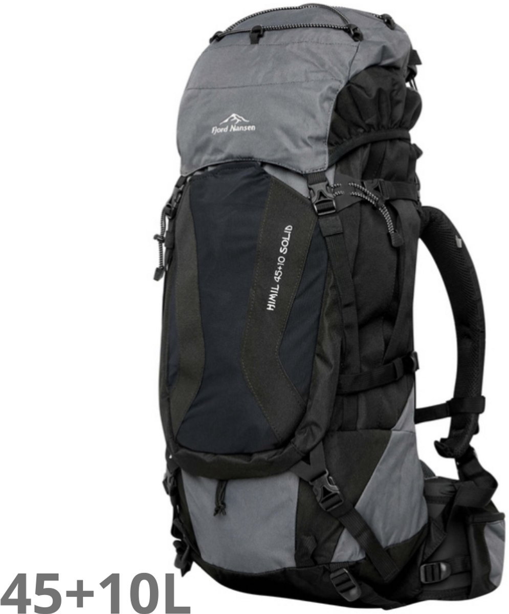 Fjord Nansen Himil Solid 45+10 Solid zwart/grijs Rugzak 45+10 liter- sport - wandelingen- bergen - motor- school - werk - waterproof