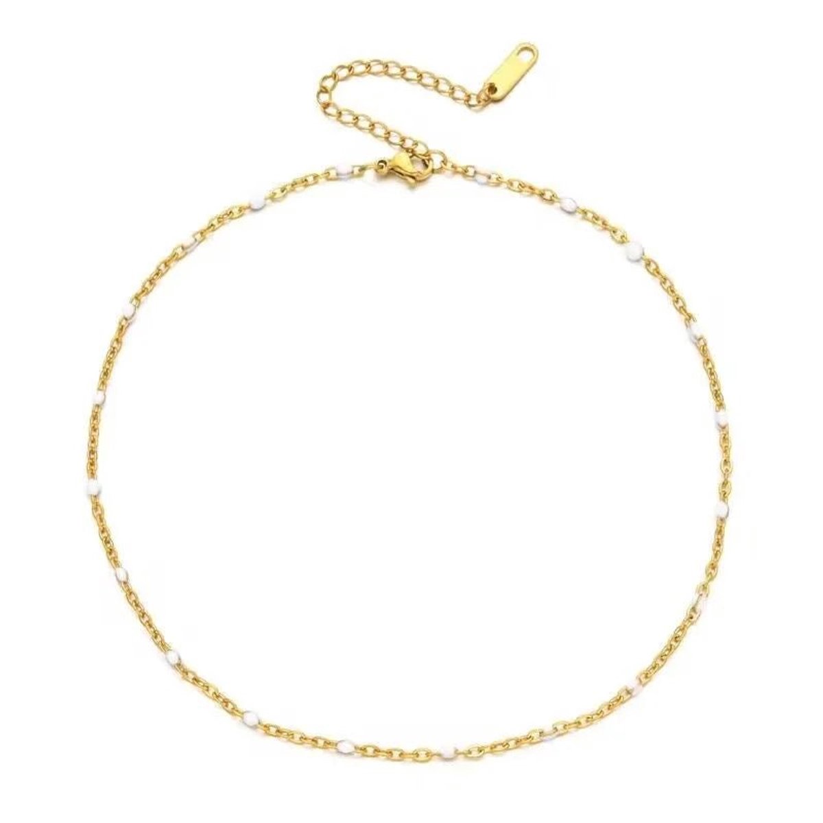 Aramat Jewels | Enkelbandjes | RVS Enkelbandje dames goudkleurig staal | Wit | |3mm | Staal | Volwassenen | Verkleurd niet