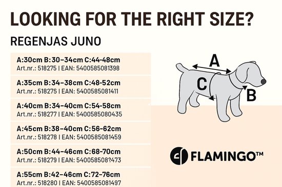 Hondenjas – Regenjas hond – Water- en winddichte hondenregenjas met fleece – Flamingo Regenjas Juno Rood – 45 cm