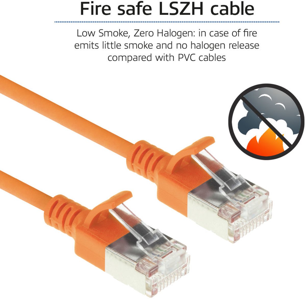 Image of ACT Oranje 0,15 meter LSZH U/FTP CAT6A datacenter slimline patchkabel snagless met RJ45 connectoren DC7130
