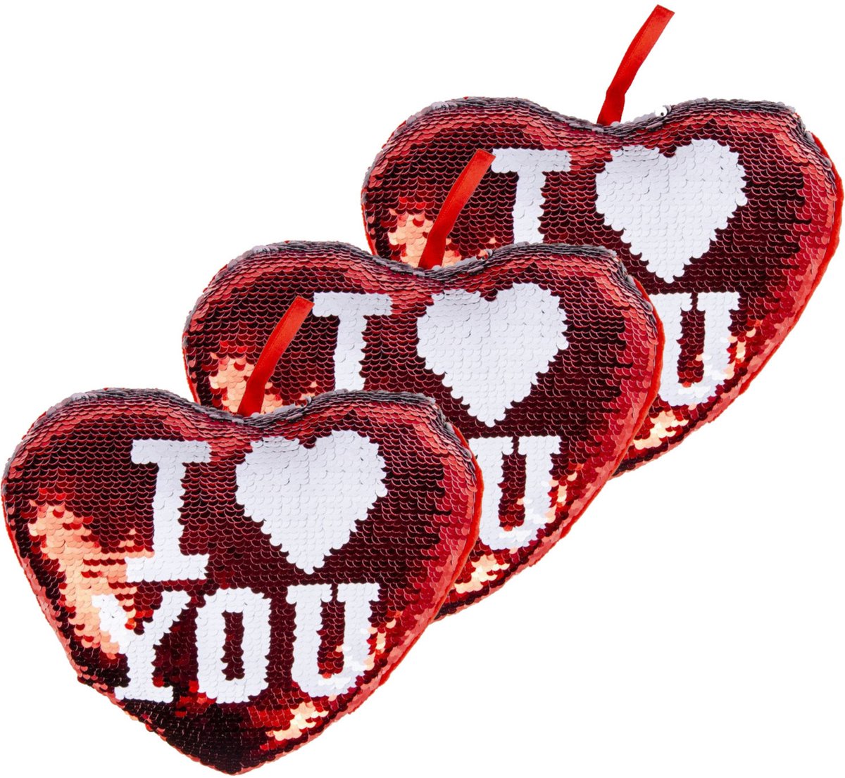 Duckiez Sierkussen hartje - 5x - 20 cm - rood pailletten - i love you - valentijnsdag