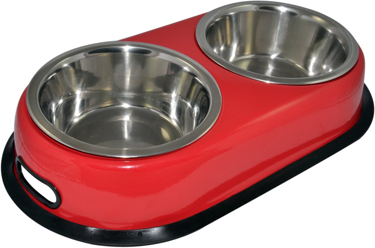 Antislip Dubbele Voerbak - 950 ml - Rood