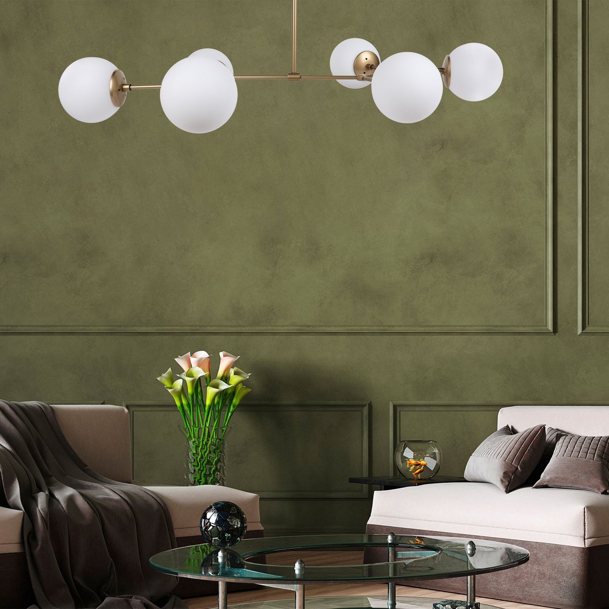 Hanglamp 6-Lichts Damar Metaal Geel Wit