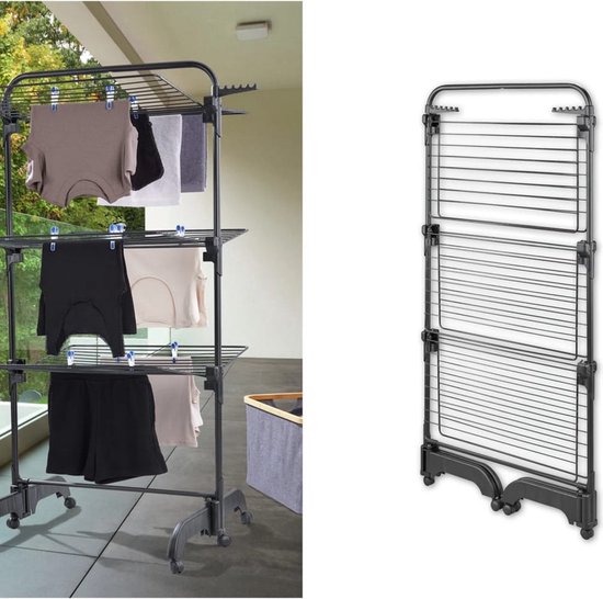 Tour de séchage Leifheit Pegasus 420 Solid Comfort - longueur de séchage 42 m - avec roues et cintres inclus - noir