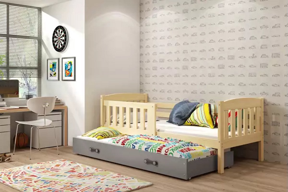 BMS KUBUŚ - Kinderbed - 80x160 cm - Met Laatje - Grenen / Grafiet