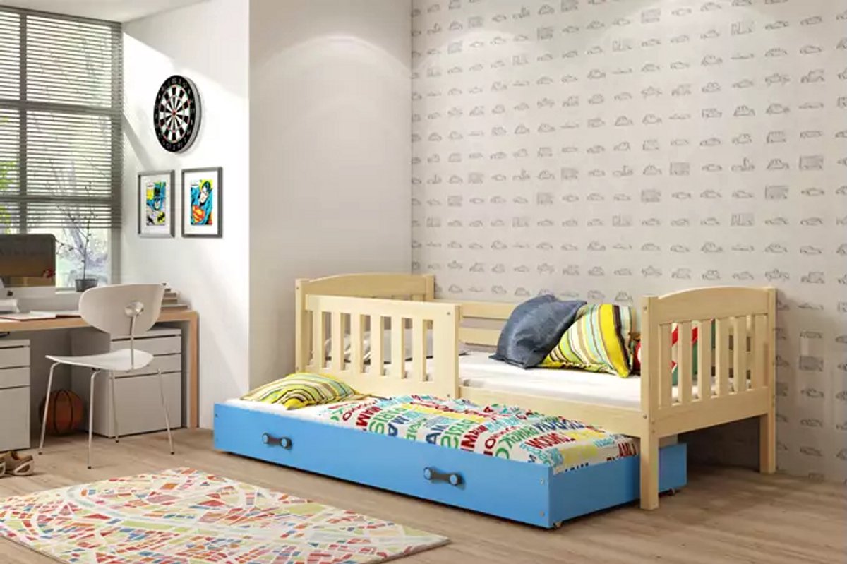 BMS - Kinderen Pull-out Bed KUBUŚ - 80x160 cm - Blauw - Met Lade