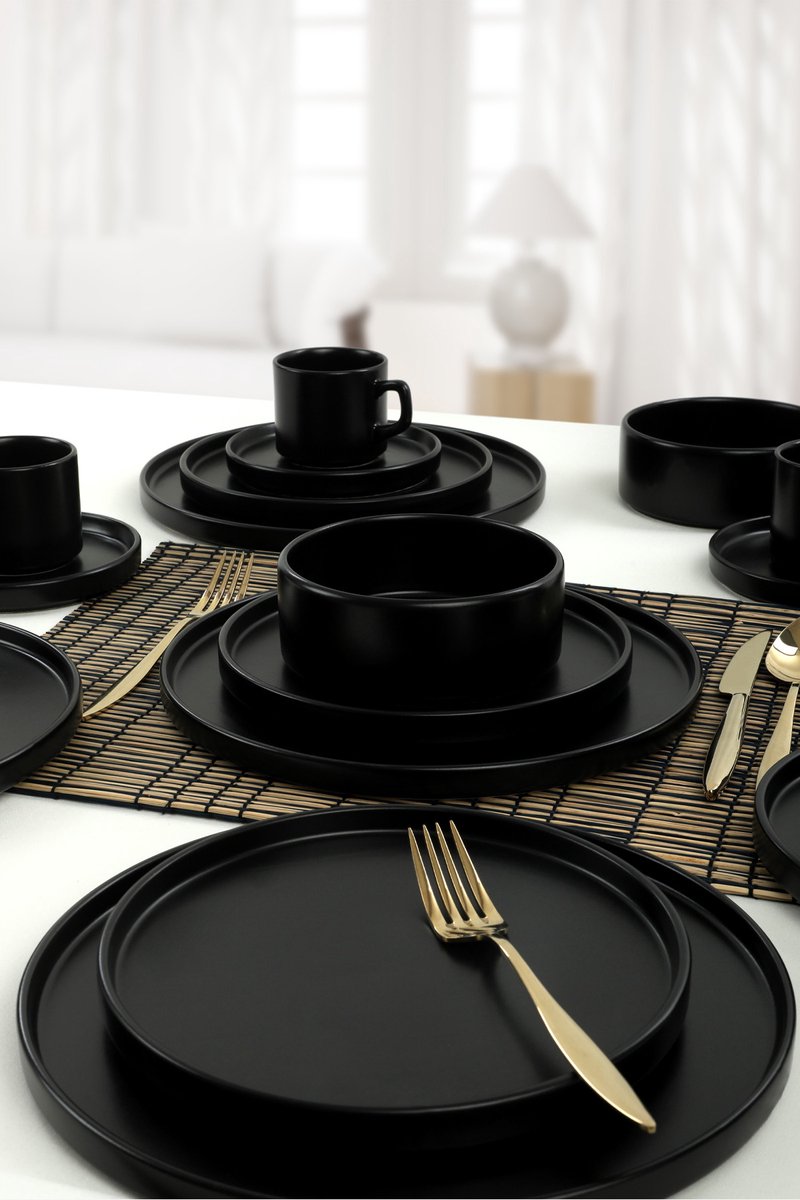 Asir keramisch dinerservies - 20-delig - mat zwart