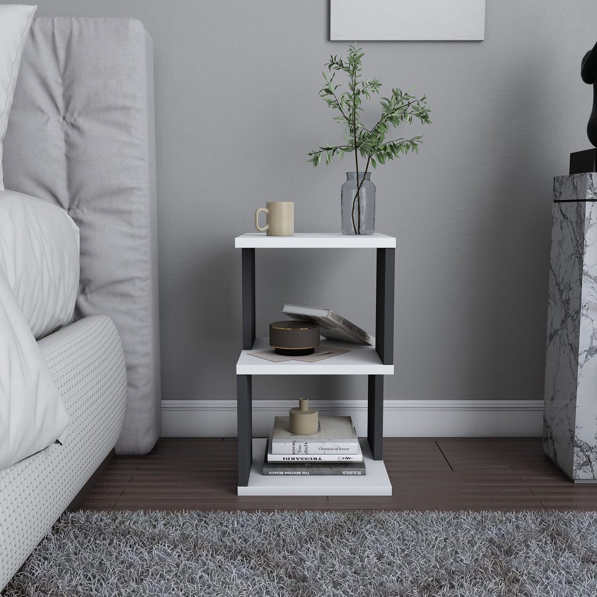 Skye Decor , Nachtkastje, Carter - White, Anthracite, Gemelamineerde spaanplaat, Wit & Antraciet, 29,6 x 29,6 x 49,4 cm WhiteAnthracite
