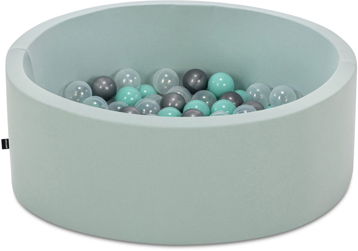 Asir ballenbak voor baby’s – mint – 150 ballen in transparant, mint en grijs – 85 x 85 x 30 cm