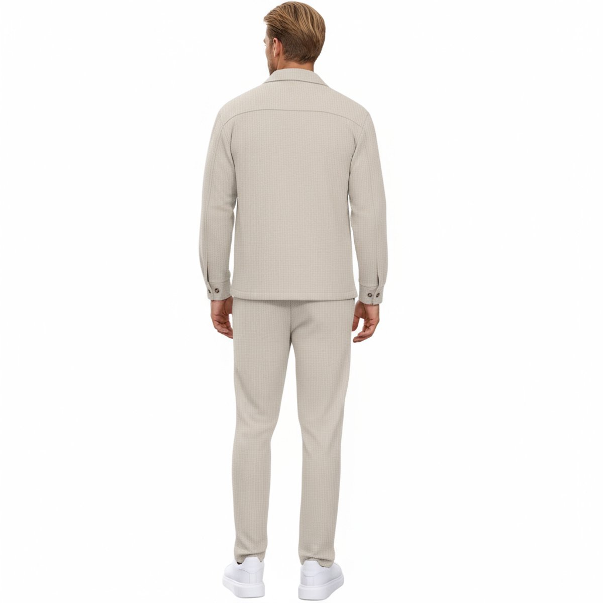 Chique 2-delige set voor heren, met linnen overhemd, lange mouwen, mao Chique 2-delige set voor heren, met linnen overhemd, lange mouwen, mao